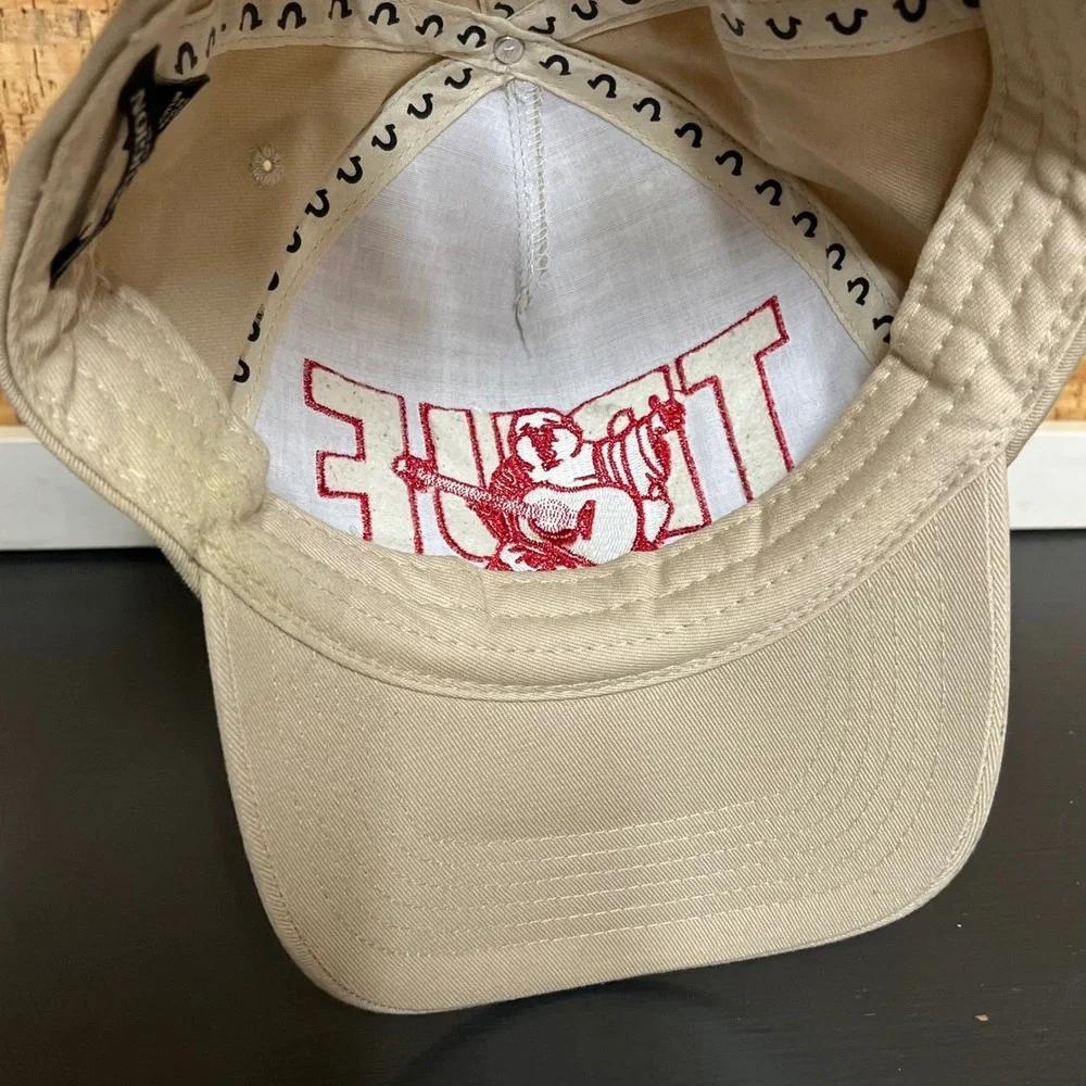 True Religion Men Tan Khaki Buddha Logo Snapback Baseball Hat Monogram Horseshoe
